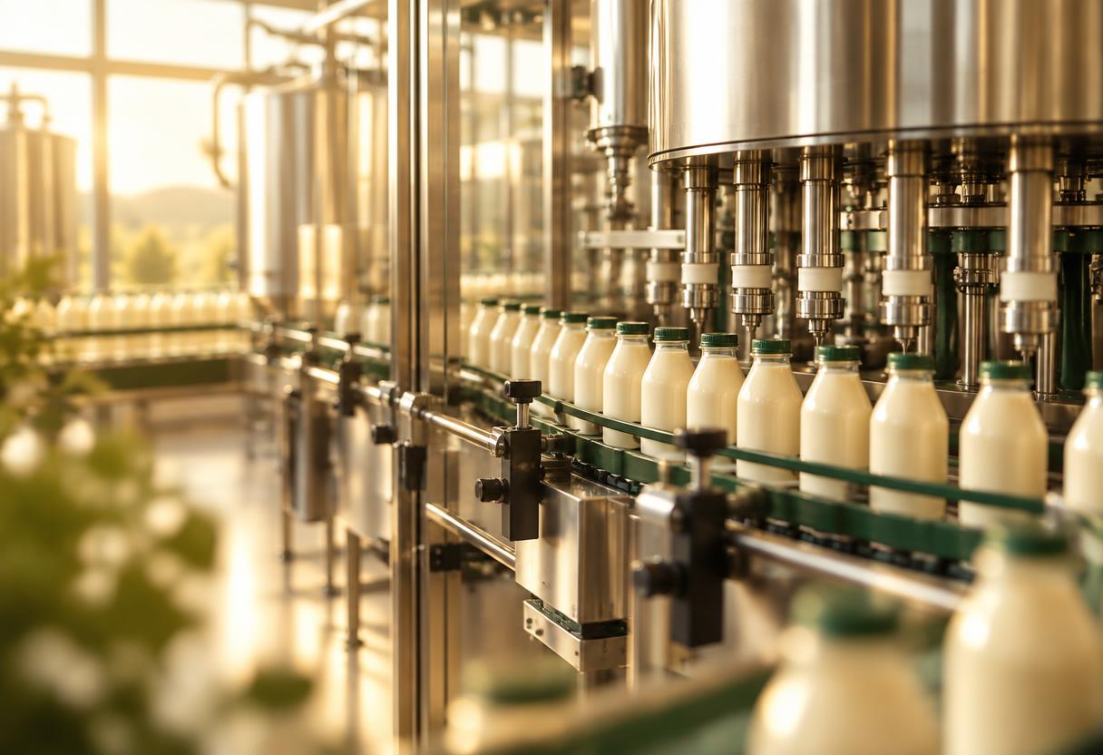 Aseptic ready-to-drink filling line in a bright production hall